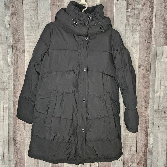 Calvin Klein Black Lined Puffer Coat Removable Hood Women's size Medium Gift - Picture 1 of 11
